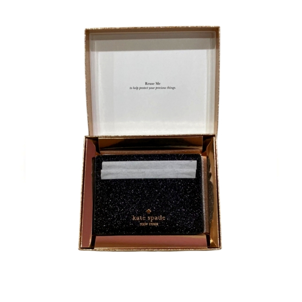 Kate Spade Joeley Tinsel Glitter Slim Card Case Black Gift Box NWT